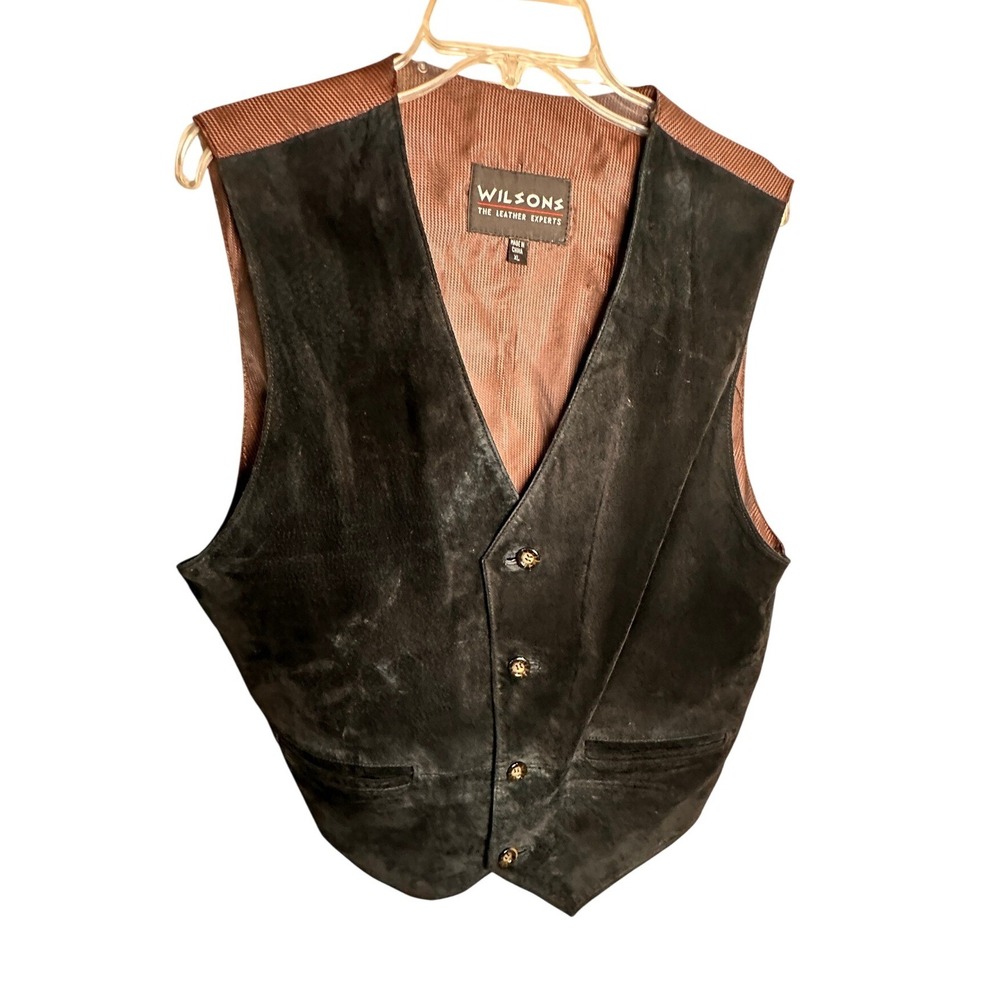 Wilsons Leather Mens XL Black Suede Vest Vintage Western Biker Lined